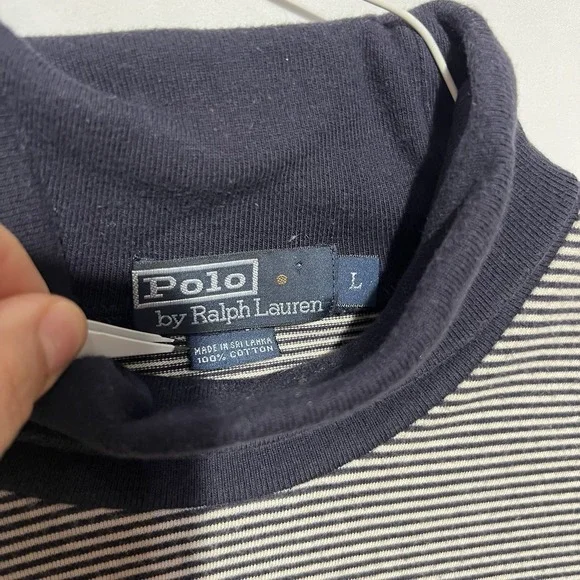 Vtg Polo Ralph Lauren Men's Long Sleeve Y2K Striped Turtleneck Large Preppy Pony - Picture 8 of 9